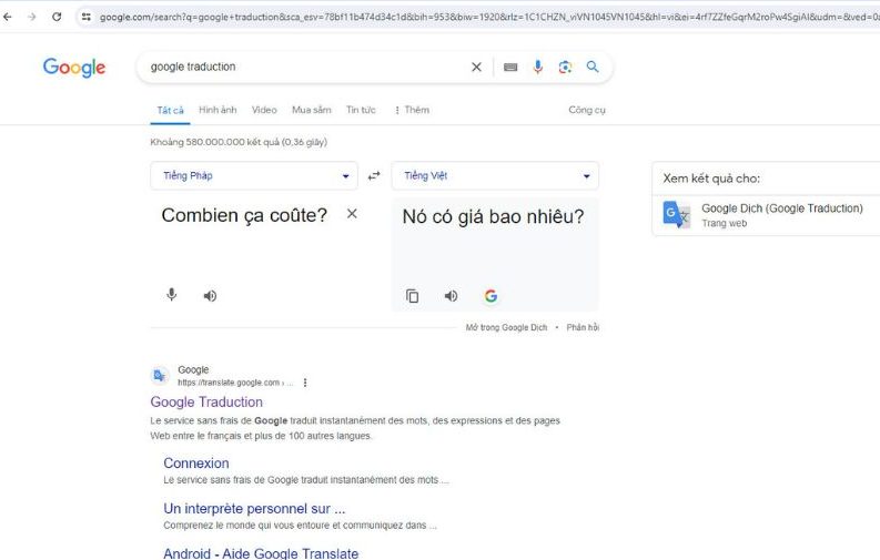 Google-Übersetzung Französisch Vietnamesisch