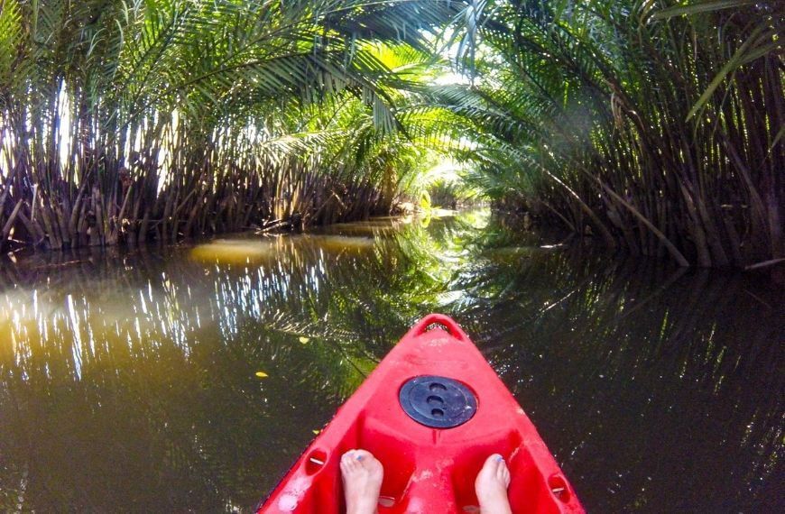 kajakfahren auf dem kampot-fluss