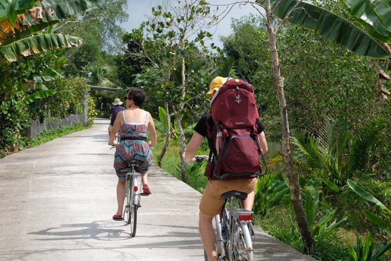 mit dem fahrrad durch die reisfelder des deltas fahren